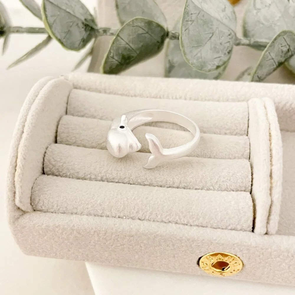 925 Sterling Silver Dolphin Ring Fish Ring Animal Ring Cool Unique Matte Ring